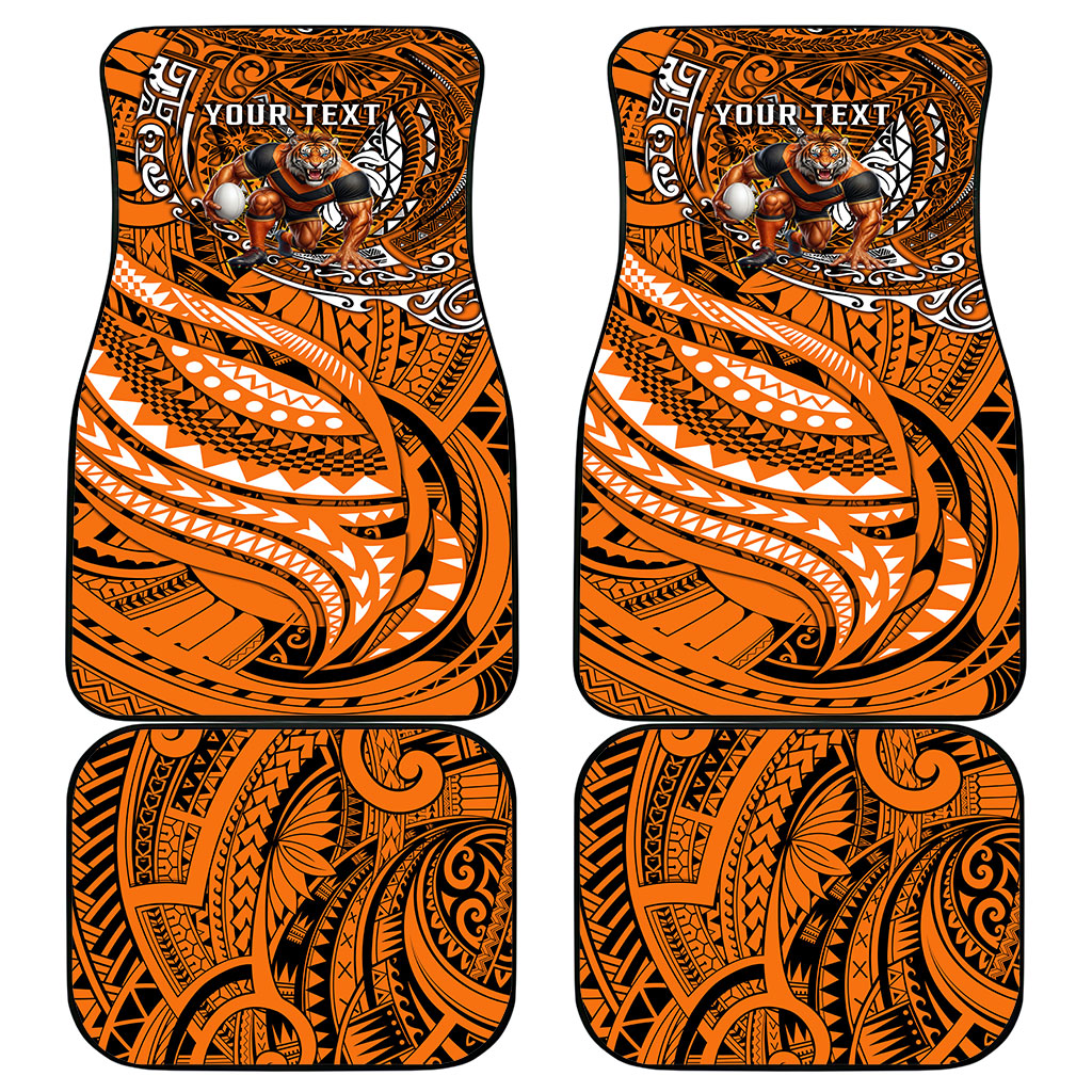 Personalised Wests Tigers Car Mats Polynesian Tribal Art Style With Powerful Tiger Mascot
