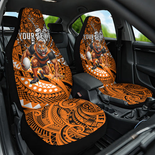 Personalised Wests Tigers Car Seat Cover Polynesian Tribal Art Style With Powerful Tiger Mascot