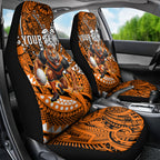 Personalised Wests Tigers Car Seat Cover Polynesian Tribal Art Style With Powerful Tiger Mascot
