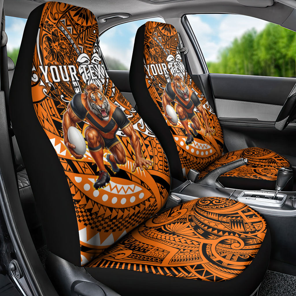Personalised Wests Tigers Car Seat Cover Polynesian Tribal Art Style With Powerful Tiger Mascot