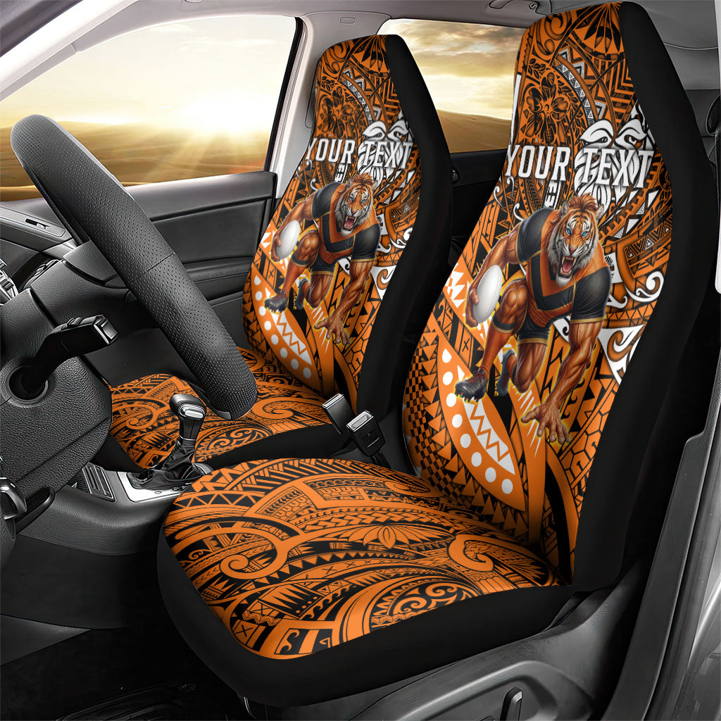 Personalised Wests Tigers Car Seat Cover Polynesian Tribal Art Style With Powerful Tiger Mascot