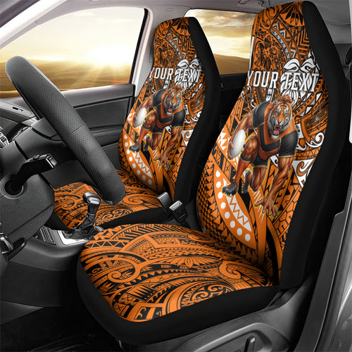 Personalised Wests Tigers Car Seat Cover Polynesian Tribal Art Style With Powerful Tiger Mascot