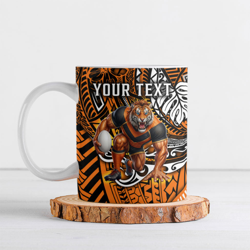 Personalised Wests Tigers Ceramic Mug Polynesian Tribal Art Style With Powerful Tiger Mascot