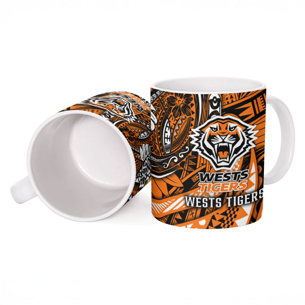 Personalised Wests Tigers Ceramic Mug Polynesian Tribal Art Style With Powerful Tiger Mascot