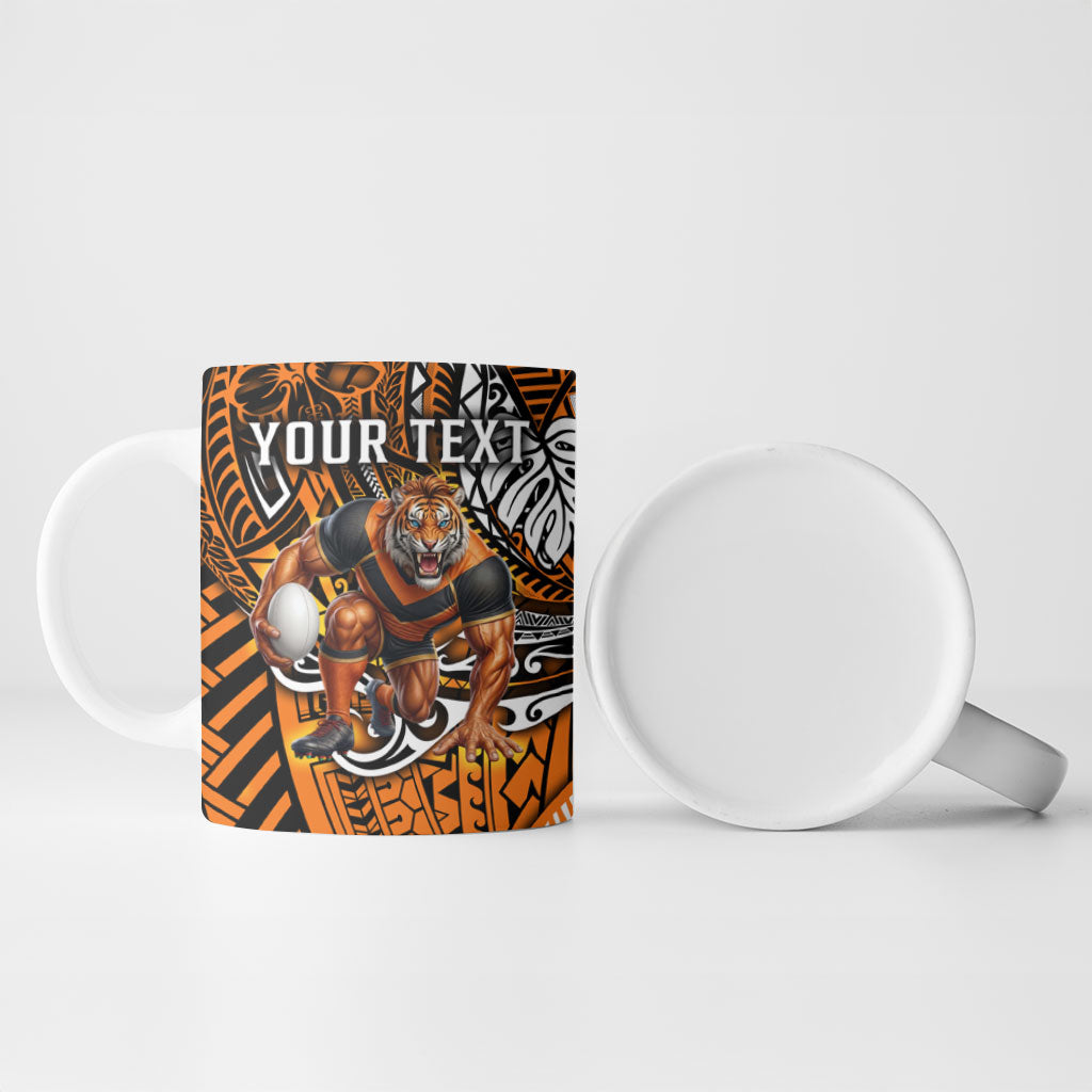 Personalised Wests Tigers Ceramic Mug Polynesian Tribal Art Style With Powerful Tiger Mascot