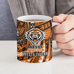 Personalised Wests Tigers Ceramic Mug Polynesian Tribal Art Style With Powerful Tiger Mascot