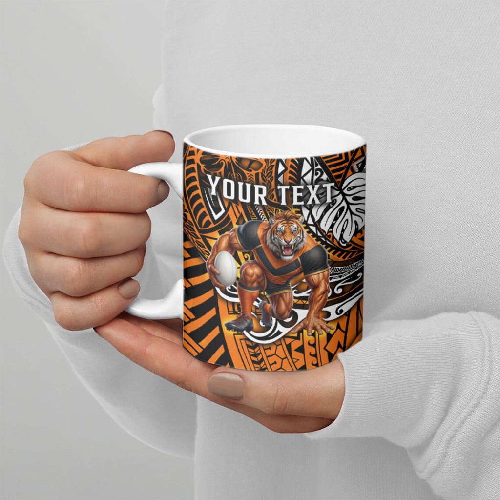 Personalised Wests Tigers Ceramic Mug Polynesian Tribal Art Style With Powerful Tiger Mascot