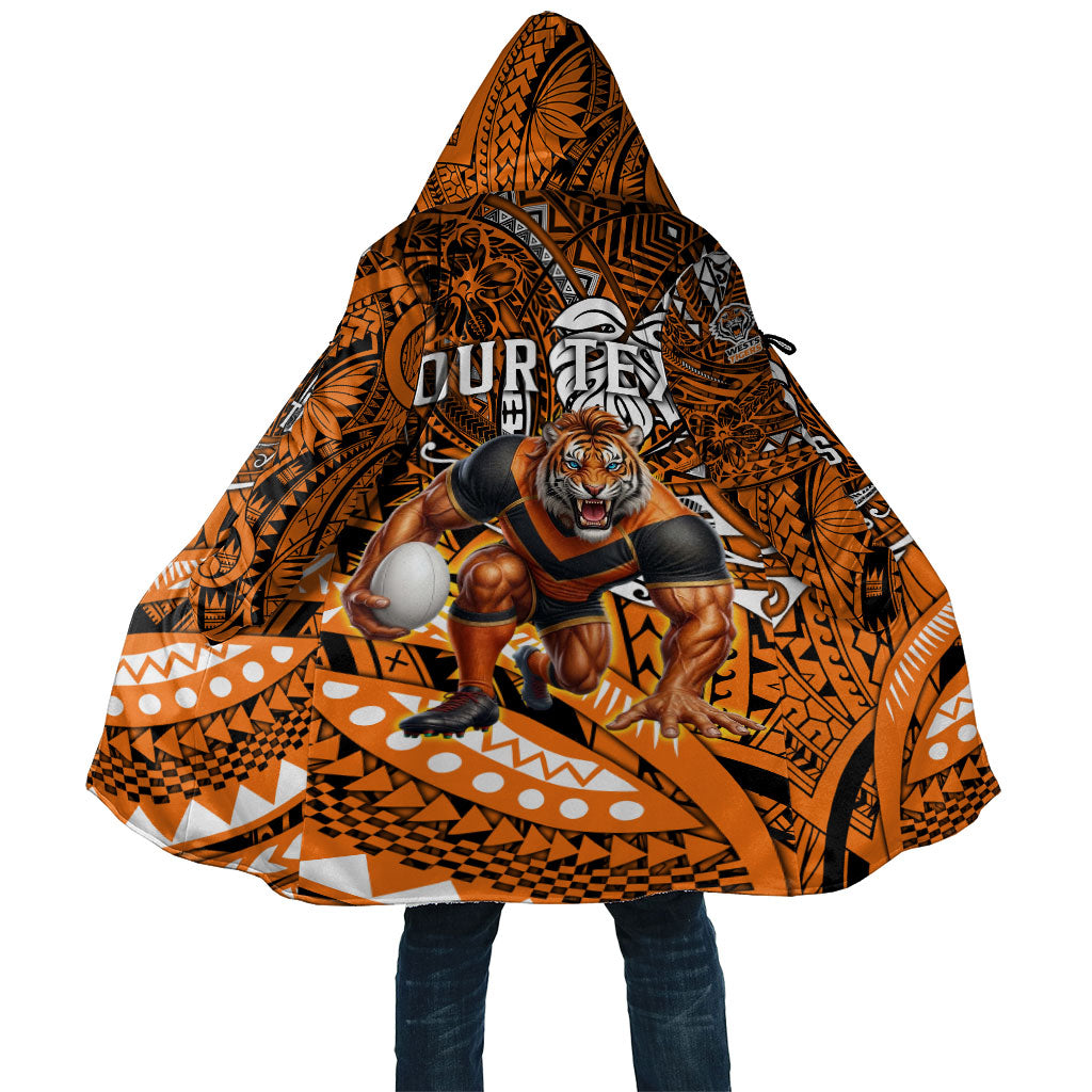 Personalised Wests Tigers Cloak Polynesian Tribal Art Style With Powerful Tiger Mascot