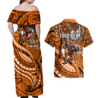 Personalised Wests Tigers Couples Matching Off Shoulder Maxi Dress and Hawaiian Shirt Polynesian Tribal Art Style With Powerful Tiger Mascot