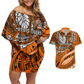 Personalised Wests Tigers Couples Matching Off Shoulder Short Dress and Hawaiian Shirt Polynesian Tribal Art Style With Powerful Tiger Mascot