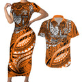 Personalised Wests Tigers Couples Matching Short Sleeve Bodycon Dress and Hawaiian Shirt Polynesian Tribal Art Style With Powerful Tiger Mascot