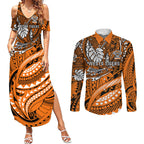 Personalised Wests Tigers Couples Matching Summer Maxi Dress and Long Sleeve Button Shirt Polynesian Tribal Art Style With Powerful Tiger Mascot
