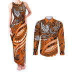Personalised Wests Tigers Couples Matching Tank Maxi Dress and Long Sleeve Button Shirt Polynesian Tribal Art Style With Powerful Tiger Mascot
