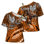 Personalised Wests Tigers Cross Shoulder Shirt Polynesian Tribal Art Style With Powerful Tiger Mascot