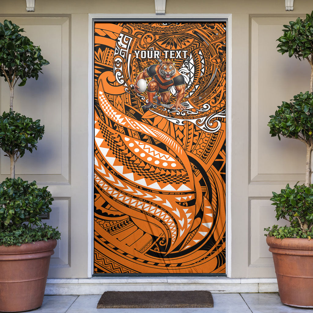 Personalised Wests Tigers Door Cover Polynesian Tribal Art Style With Powerful Tiger Mascot