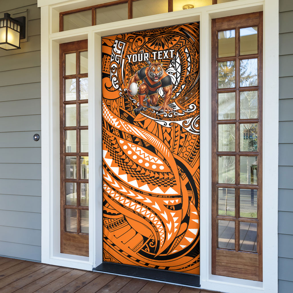 Personalised Wests Tigers Door Cover Polynesian Tribal Art Style With Powerful Tiger Mascot