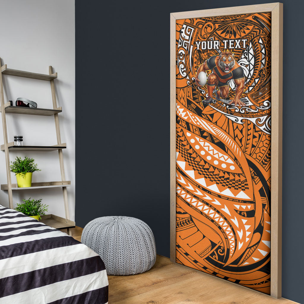Personalised Wests Tigers Door Cover Polynesian Tribal Art Style With Powerful Tiger Mascot