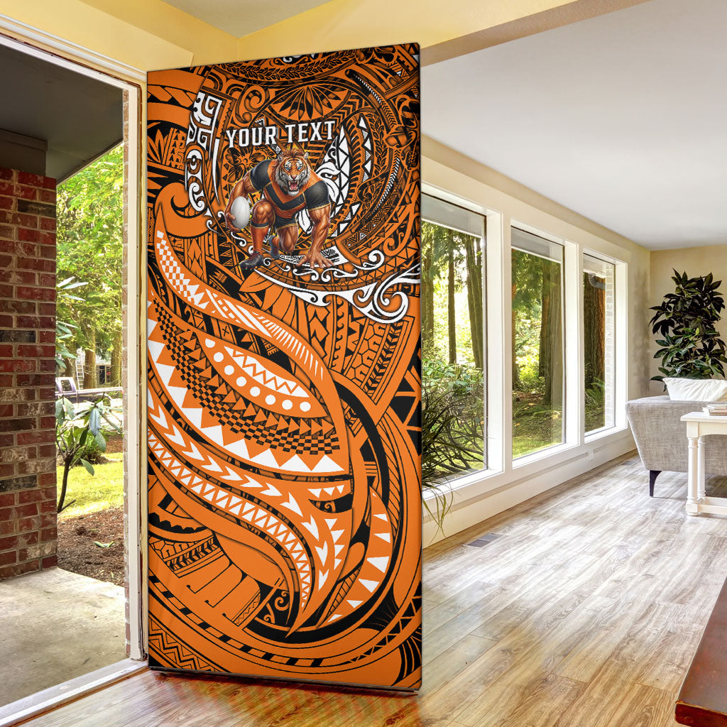 Personalised Wests Tigers Door Cover Polynesian Tribal Art Style With Powerful Tiger Mascot