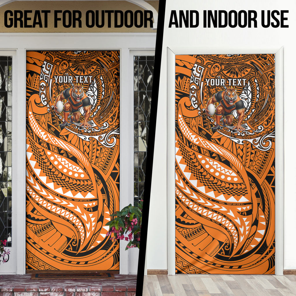 Personalised Wests Tigers Door Cover Polynesian Tribal Art Style With Powerful Tiger Mascot