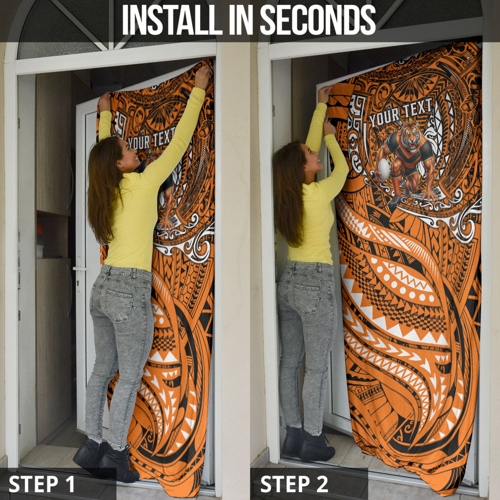 Personalised Wests Tigers Door Cover Polynesian Tribal Art Style With Powerful Tiger Mascot
