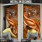 Personalised Wests Tigers Door Cover Polynesian Tribal Art Style With Powerful Tiger Mascot