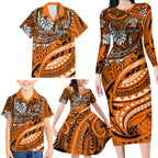 Personalised Wests Tigers Family Matching Long Sleeve Bodycon Dress and Hawaiian Shirt Polynesian Tribal Art Style With Powerful Tiger Mascot