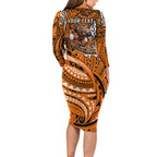 Personalised Wests Tigers Family Matching Long Sleeve Bodycon Dress and Hawaiian Shirt Polynesian Tribal Art Style With Powerful Tiger Mascot
