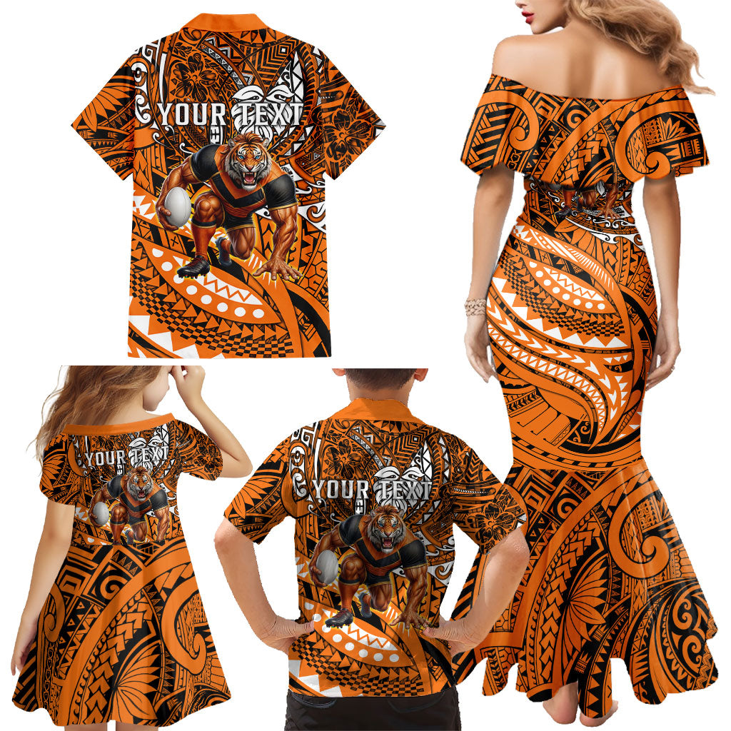 Personalised Wests Tigers Family Matching Mermaid Dress and Hawaiian Shirt Polynesian Tribal Art Style With Powerful Tiger Mascot