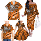 Personalised Wests Tigers Family Matching Off The Shoulder Long Sleeve Dress and Hawaiian Shirt Polynesian Tribal Art Style With Powerful Tiger Mascot