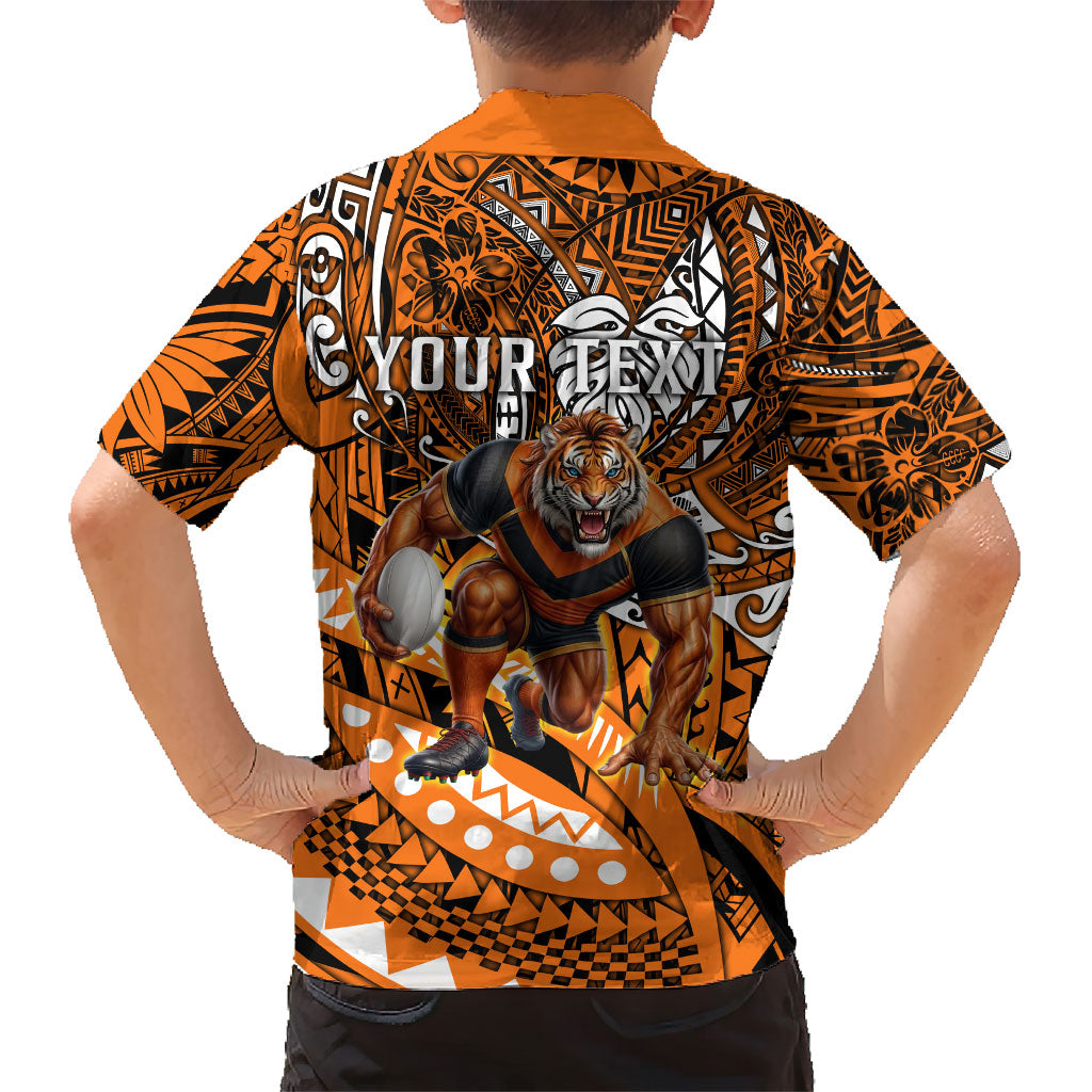 Personalised Wests Tigers Family Matching Off The Shoulder Long Sleeve Dress and Hawaiian Shirt Polynesian Tribal Art Style With Powerful Tiger Mascot