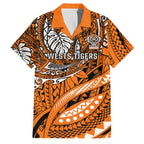 Personalised Wests Tigers Family Matching Off The Shoulder Long Sleeve Dress and Hawaiian Shirt Polynesian Tribal Art Style With Powerful Tiger Mascot