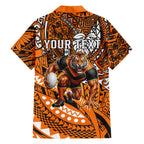 Personalised Wests Tigers Family Matching Off The Shoulder Long Sleeve Dress and Hawaiian Shirt Polynesian Tribal Art Style With Powerful Tiger Mascot