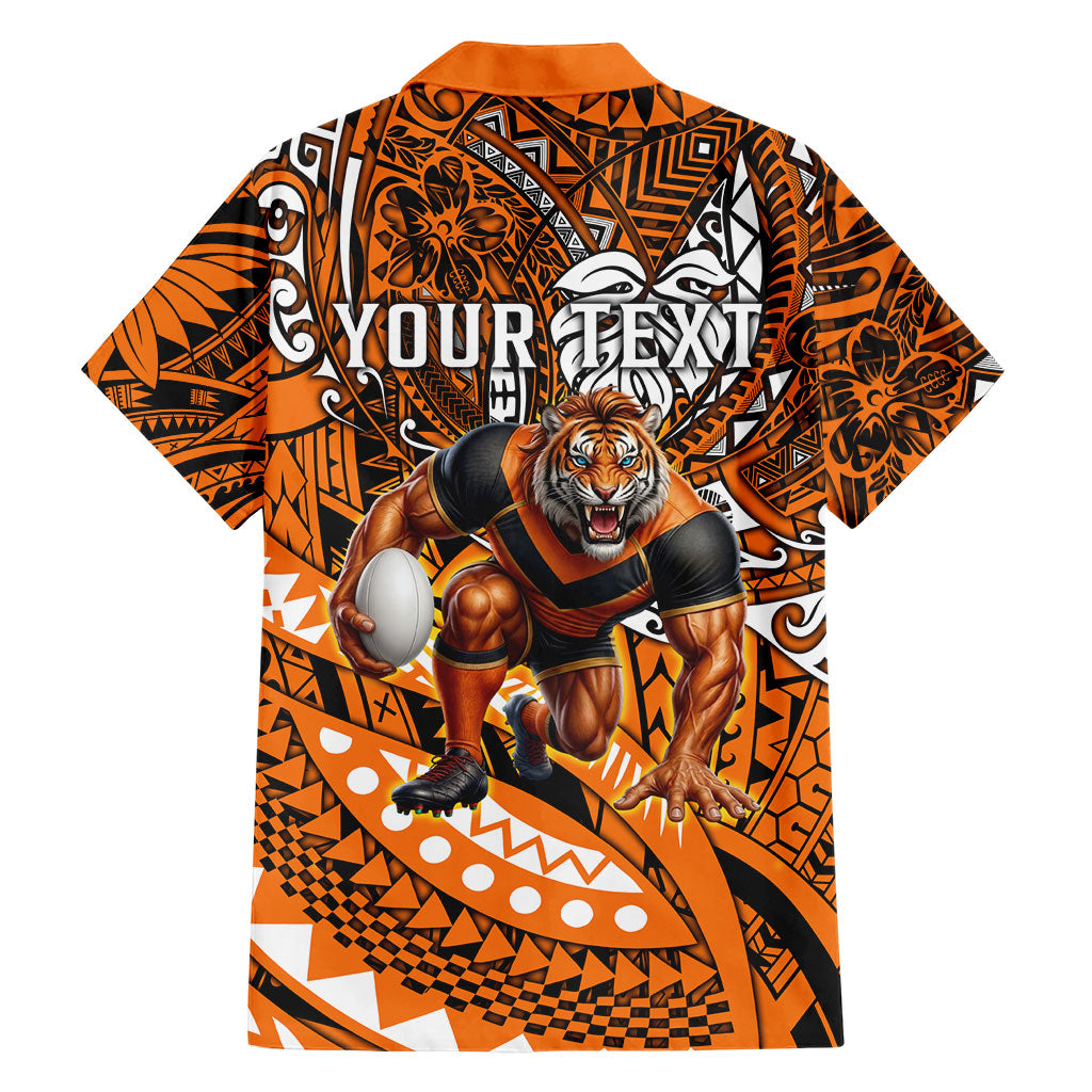 Personalised Wests Tigers Family Matching Off The Shoulder Long Sleeve Dress and Hawaiian Shirt Polynesian Tribal Art Style With Powerful Tiger Mascot