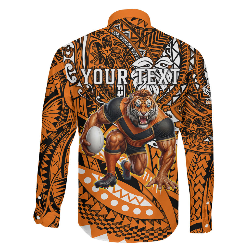 Personalised Wests Tigers Family Matching Off The Shoulder Long Sleeve Dress and Hawaiian Shirt Polynesian Tribal Art Style With Powerful Tiger Mascot