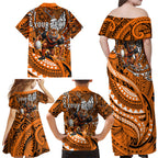 Personalised Wests Tigers Family Matching Off Shoulder Maxi Dress and Hawaiian Shirt Polynesian Tribal Art Style With Powerful Tiger Mascot