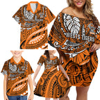 Personalised Wests Tigers Family Matching Off Shoulder Short Dress and Hawaiian Shirt Polynesian Tribal Art Style With Powerful Tiger Mascot