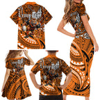 Personalised Wests Tigers Family Matching Short Sleeve Bodycon Dress and Hawaiian Shirt Polynesian Tribal Art Style With Powerful Tiger Mascot
