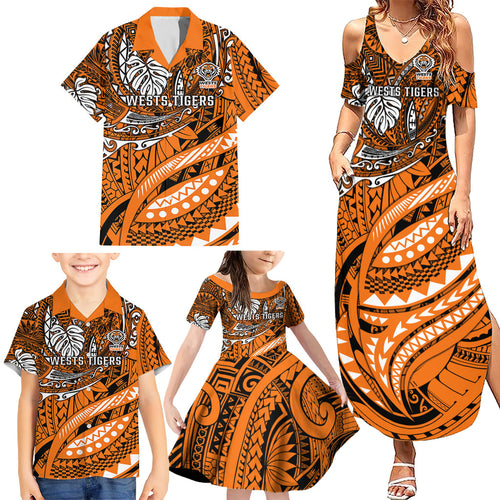 Personalised Wests Tigers Family Matching Summer Maxi Dress and Hawaiian Shirt Polynesian Tribal Art Style With Powerful Tiger Mascot