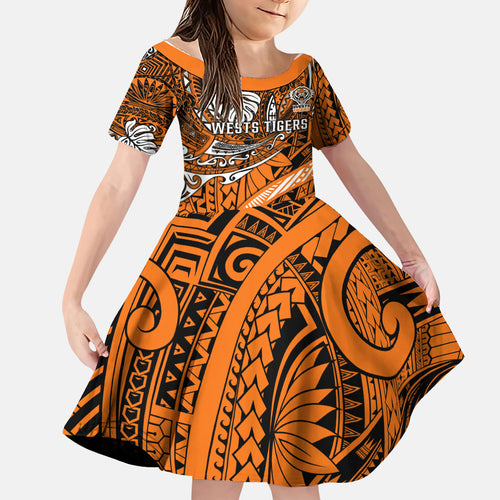 Personalised Wests Tigers Family Matching Summer Maxi Dress and Hawaiian Shirt Polynesian Tribal Art Style With Powerful Tiger Mascot