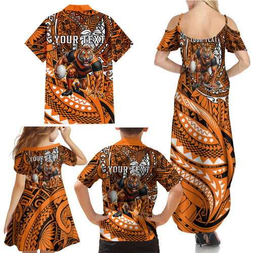 Personalised Wests Tigers Family Matching Summer Maxi Dress and Hawaiian Shirt Polynesian Tribal Art Style With Powerful Tiger Mascot