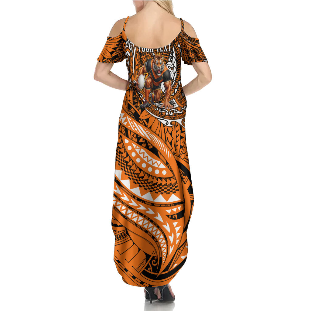 Personalised Wests Tigers Family Matching Summer Maxi Dress and Hawaiian Shirt Polynesian Tribal Art Style With Powerful Tiger Mascot