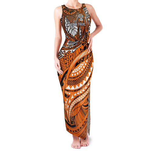 Personalised Wests Tigers Family Matching Tank Maxi Dress and Hawaiian Shirt Polynesian Tribal Art Style With Powerful Tiger Mascot