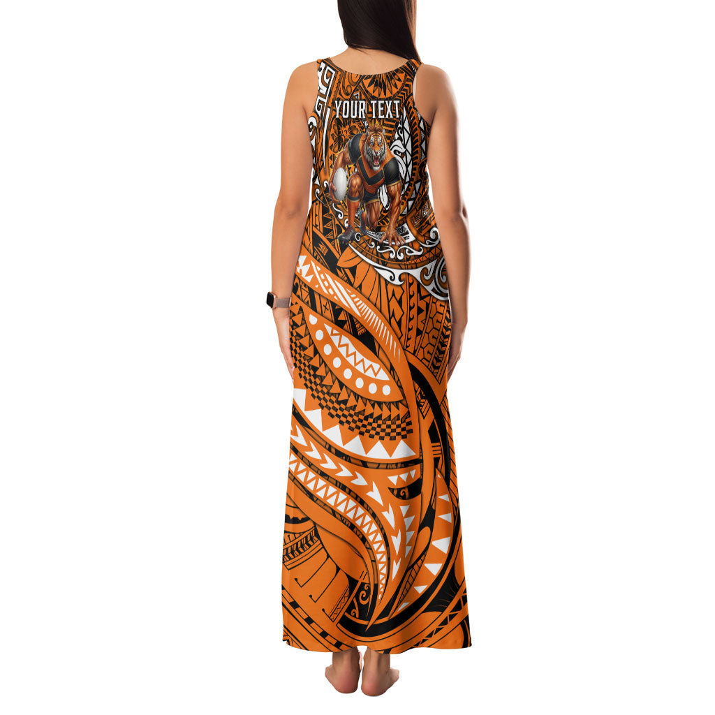 Personalised Wests Tigers Family Matching Tank Maxi Dress and Hawaiian Shirt Polynesian Tribal Art Style With Powerful Tiger Mascot