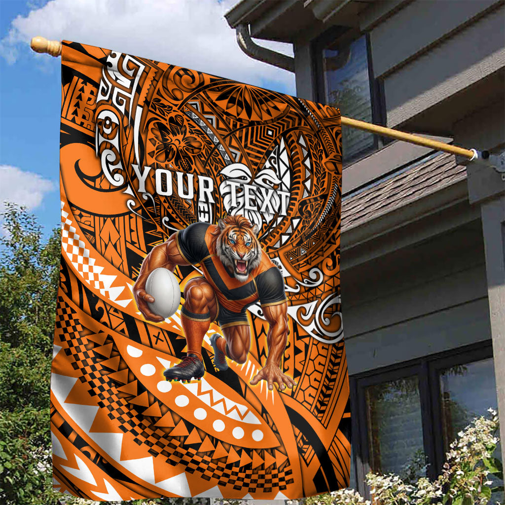 Personalised Wests Tigers Garden Flag Polynesian Tribal Art Style With Powerful Tiger Mascot