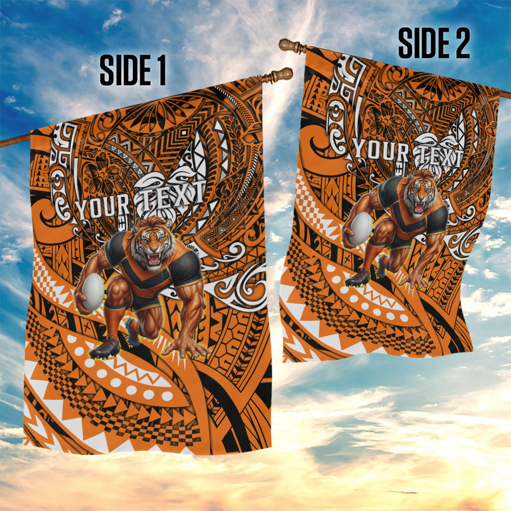 Personalised Wests Tigers Garden Flag Polynesian Tribal Art Style With Powerful Tiger Mascot