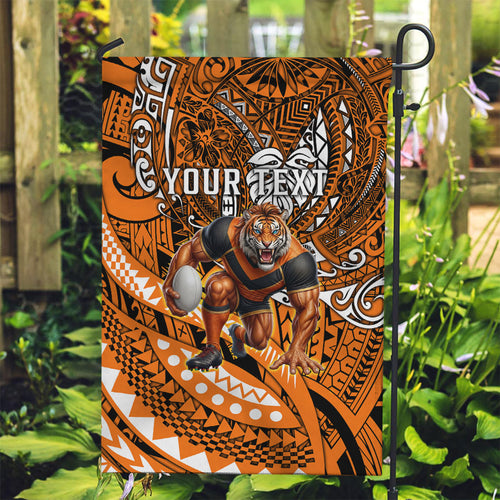 Personalised Wests Tigers Garden Flag Polynesian Tribal Art Style With Powerful Tiger Mascot