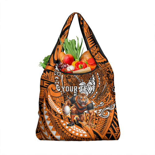 Personalised Wests Tigers Grocery Bag Polynesian Tribal Art Style With Powerful Tiger Mascot