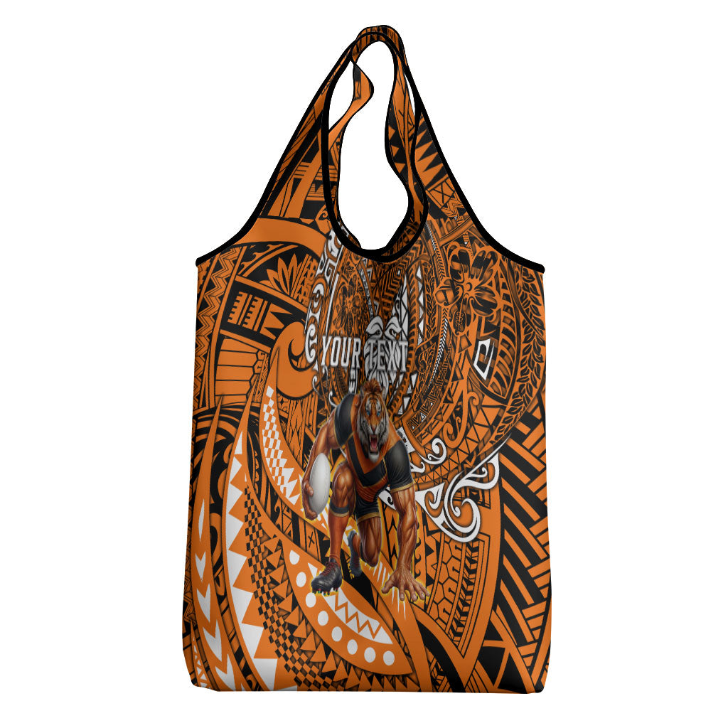 Personalised Wests Tigers Grocery Bag Polynesian Tribal Art Style With Powerful Tiger Mascot