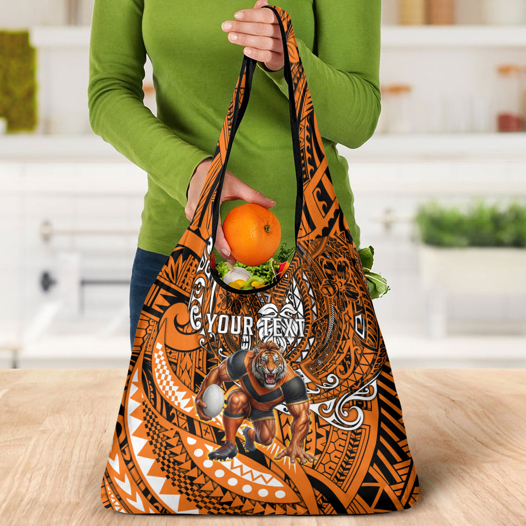 Personalised Wests Tigers Grocery Bag Polynesian Tribal Art Style With Powerful Tiger Mascot