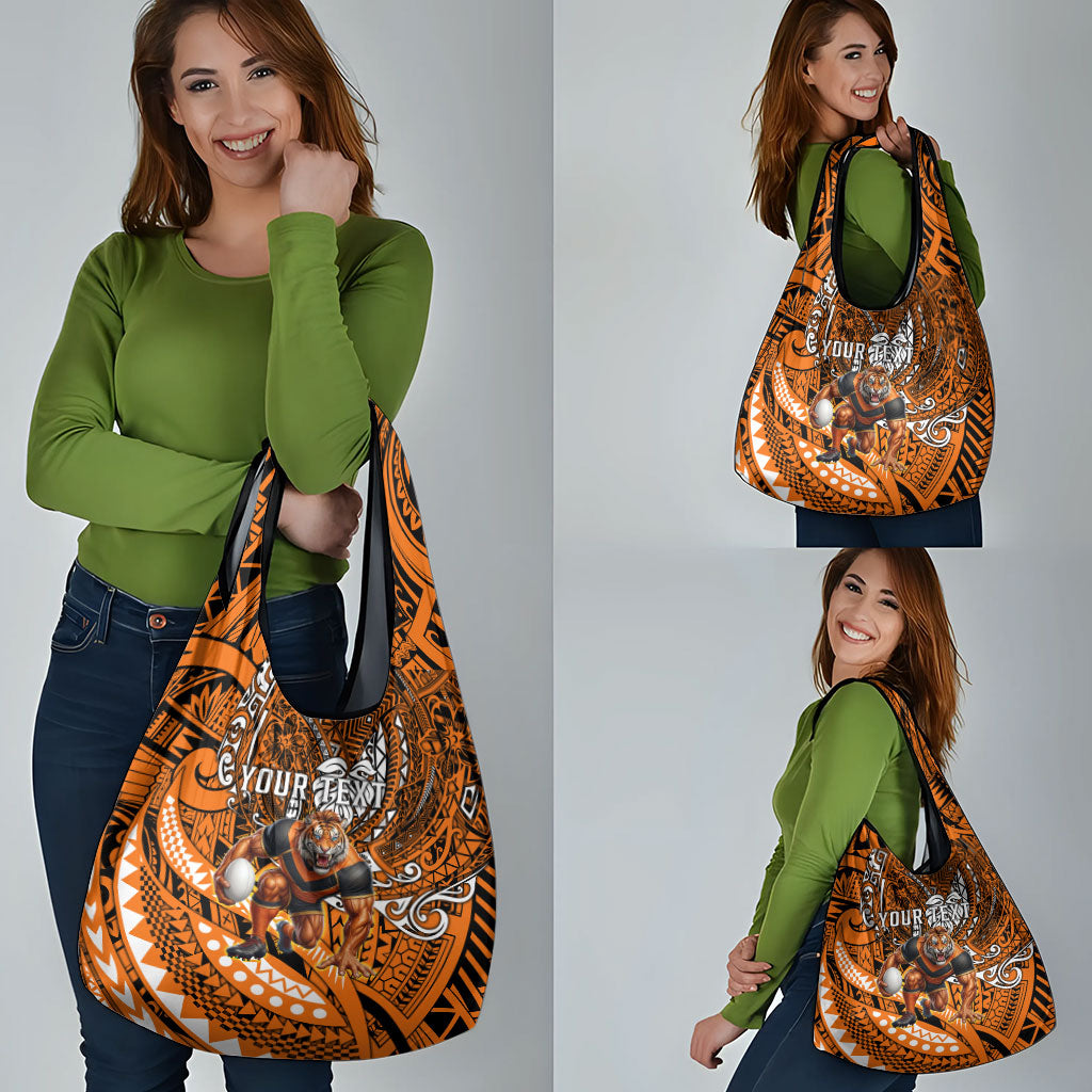 Personalised Wests Tigers Grocery Bag Polynesian Tribal Art Style With Powerful Tiger Mascot
